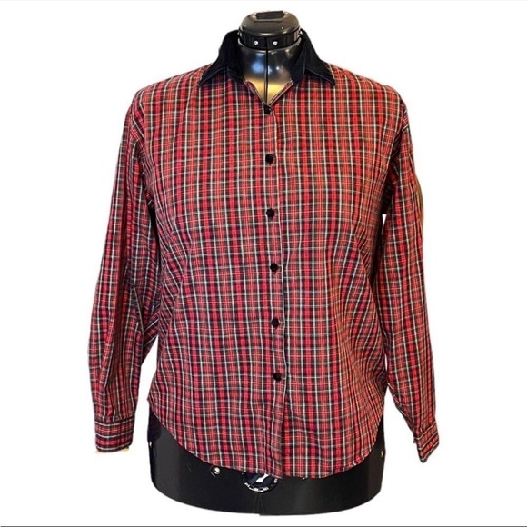 Tabi International Single Needle Stitched Plaid Button Up Shirt with Velvet - Picture 2 of 12